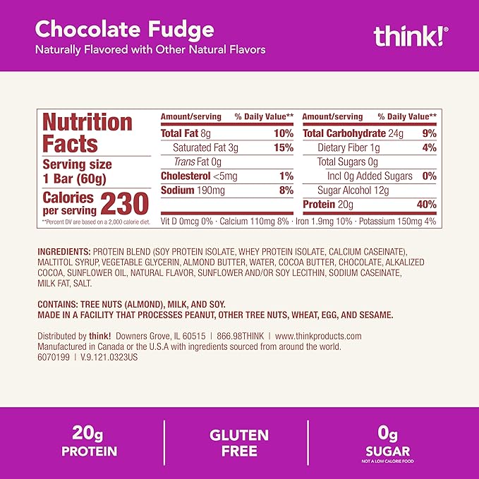 think! Protein Bars, High Protein Snacks, Gluten Free, Kosher Friendly, Chocolate Fudge, Nutrition Bars, 2.1 Oz per Bar, 10 Count (Packaging May Vary)