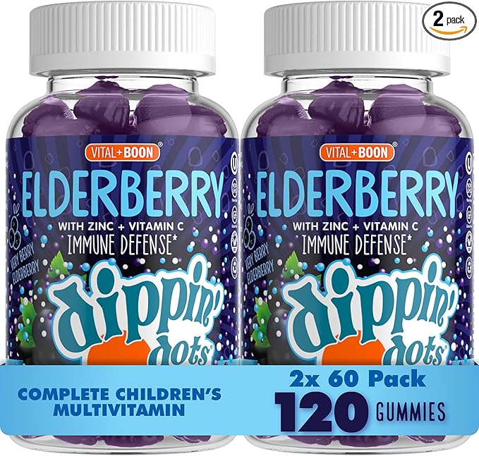 Vital+Boon - Elderberry Gummies with Vitamin C & Zinc (120 Gummies)| Immune Defense Supplement with Natural Flavors | Pectin Fruit Gluten Free Immune System Booster Gummies for Adults