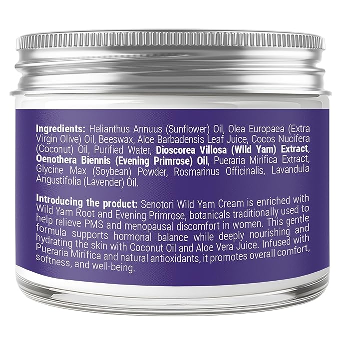 Lavender Wild Yam Cream for Women Hormone Balance, Evening Primrose infused for Menopause Support, Moisturizing Self Care for Hot Flashes, Night Sweats, Relaxation Gifts for Women