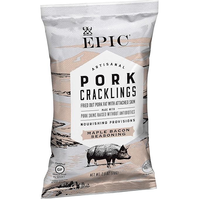 EPIC Maple Bacon Seasoning Artisanal Pork Cracklings, Keto and Paleo Friendly, Protein Snacks, 2.5 oz