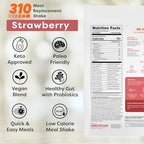 310 Nutrition All-In-One Meal Replacement Shake Powder - Plant-Based Protein Smoothie Blend w/High Fiber, Probiotics & Adaptogens - Low Carb, Vegan, Keto & Paleo Friendly - Strawberry - 14 Srv