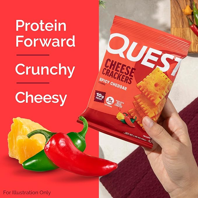 Quest Nutrition Cheese Crackers, Spicy Cheddar, 10g of Protein, Low Carb, Made with Real Cheese, Protein Snack, 4 Count