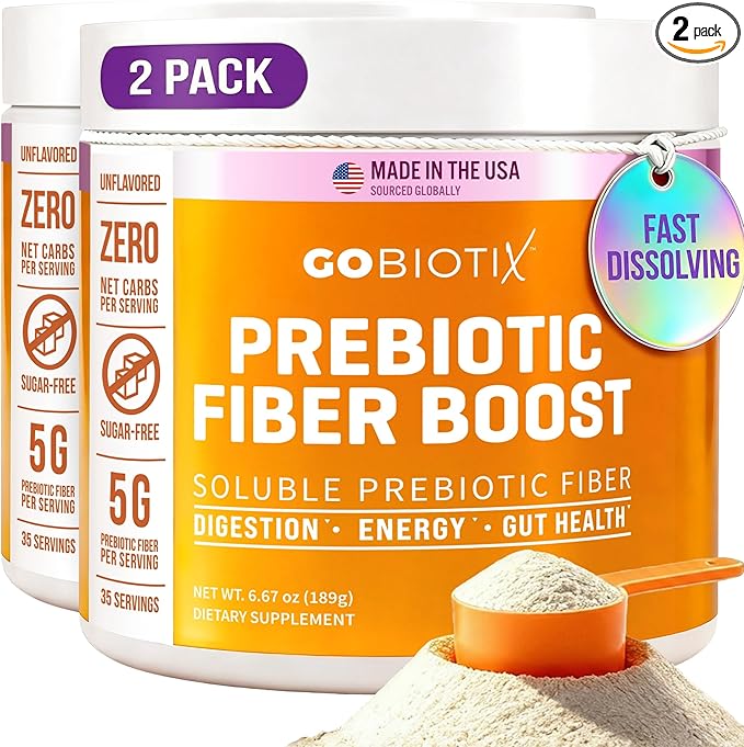 GoBiotix Fiber Supplement Powder with Prebiotics for Digestive Health and GLP-1 Support, Soluble Fiber for Gut Health & Debloat, Keto, Vegan, Gluten & Sugar Free, 35 Servings (2 Pack)