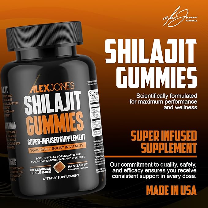 Shilajit Gummies – Men’s Daily Energy & Stamina Booster – Sharper Focus & Strength w/Ashwagandha for Men – Cellular Energy & Performance Supplement – 60 Count