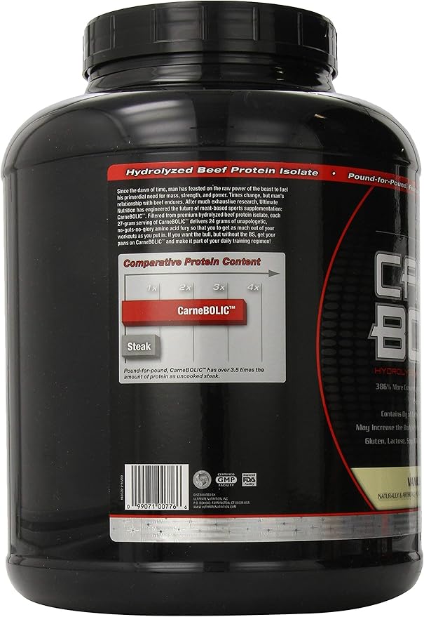 Ultimate Nutrition Carne Bolic Beef Protein Powder, Lactose Free Protein Shakes, Paleo and Keto Friendly with No Sugar or Carb, Low Calorie Isolate Powder, Hydrolized Protein, 60 Servings, Vanilla