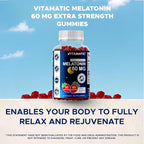 Vitamatic Sugar Free Melatonin 60 mg - 60 Vegetarian Gummies - Non-Habit Forming Supplement- 2 Pack