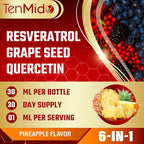 Resveratrol Supplement Liquid Drops - 6in1 with Grape Seed, Quercetin, Curcumin, Raspberry, and Black Pepper - Vegan, Non-GMO - 30ml 1 Fl Oz