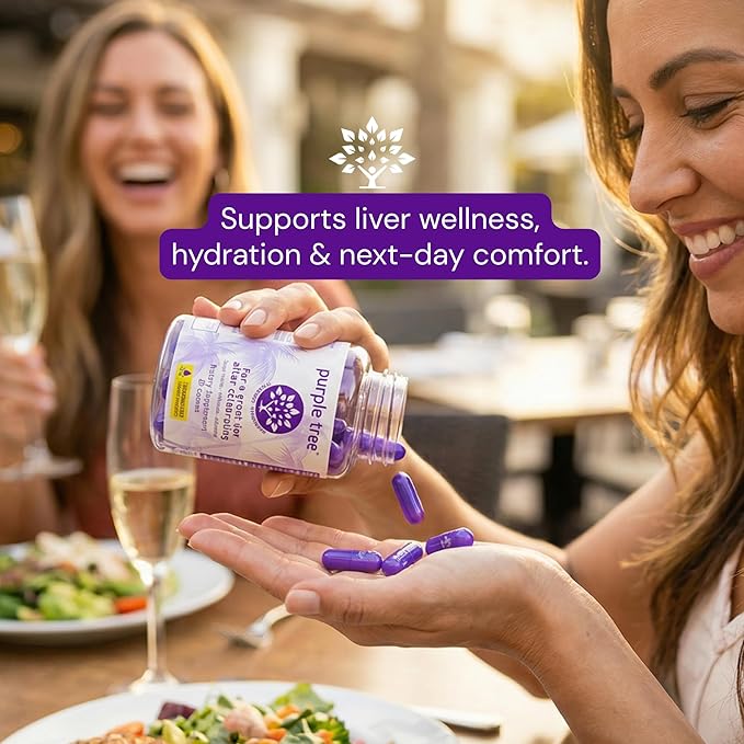 purple tree Post-Celebration Wellness Supplement | Liposomal Dihydromyricetin (DHM), L-Glutathione, Milk Thistle for Liver Support & Hydration | Electrolytes, B Vitamins, Willow Bark | 90 Pills