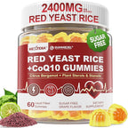 Red Yeast Rice Gummies 2400MG with CoQ10, Suagr Free Balanced Chṏlesterṏl Supplements Plus Citrus Bergamot, Plant Sterols & Stanols Supports Vḁsculḁr Health, Energy, Immunity for Age 50+,Vegan,60 Cts