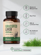 Horbäach Grass Fed Beef Liver | 4500mg | 60 Capsules | Desiccated, Pasture Raised, Grain Free, Non-GMO Supplement