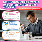 Focus Gummies for Kids & Adults, w/Magnesium Glycinate, Omega-3 DHA, Lion's Mane, L-Theanine, Methyl B12 & Vitamin D3, Brain Supplement Support Calm, Sleep, Attention, Concentration and Memory, 60Cts
