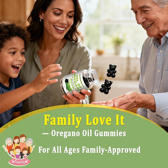 Oil of Oregano with Black Seed Oil + Vitamin D3 | 3 in 1 Oregano Oil 500mg Gummies for Immune Health | Retains High Concentrated Carvacrol & Thymoquinone | Non-GMO, Vegan | 60 Chews