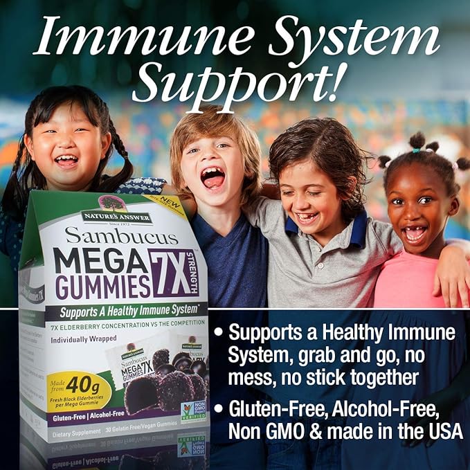 Nature's Answer Sambucus Mega Gummies | 7x More Elderberry Concentration | Alcohol-Free, Gluten-Free, Gelatin-Free, Vegan, Non-GMO & No Preservatives | 30ct Gummies