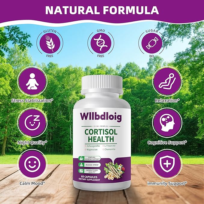 Cortisol Supplements for Women Men, High Cortisol Reducer Health, Detox Cortisol Manager for Stress Relief ,Mood and Sleep with Ashwagandha, L-Theanine, Lower and Control - Non-GMO,Vegan 60 Capsules
