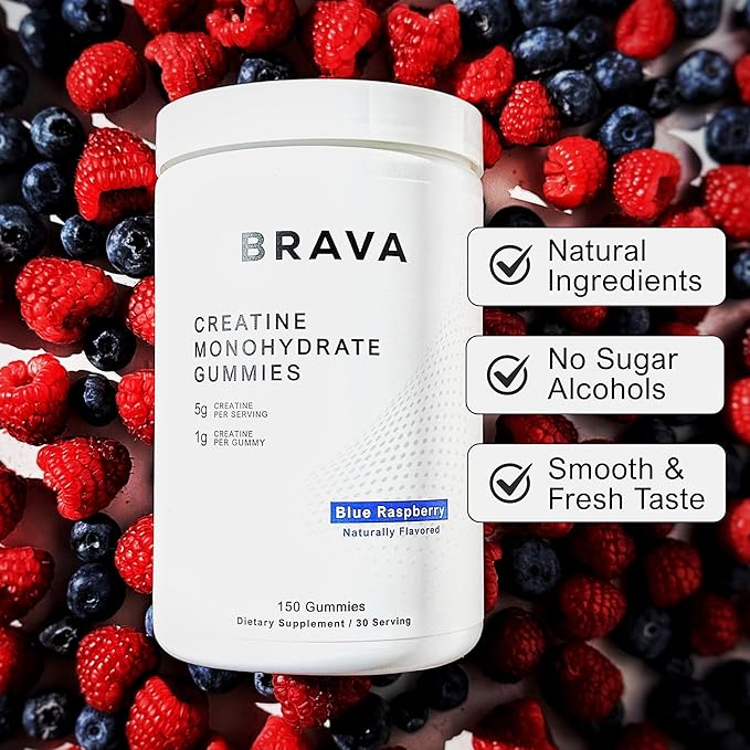 Brava Creatine Gummies | 5g Lab-Verified Creatine Monohydrate Gummies for Men & Women | Every Batch Third-Party Tested | Vegan, Gluten-Free | Blue Raspberry (150 Gummies)