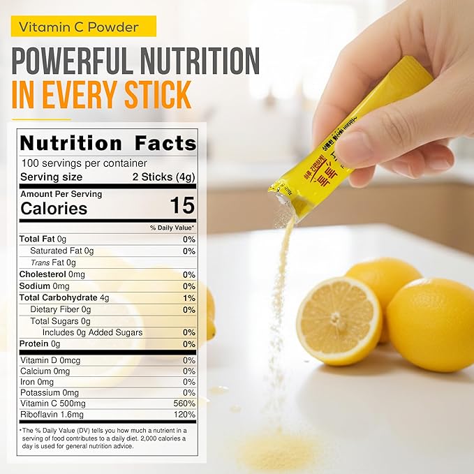 MOHNIC] 200 Sticks Korean Vitamin C Powder with B2, Lemon Flavor, VIT C Packets, Natural C Blend, Super C Mix, Sufficient-C Style, Pure C Blend from Korean Supplements