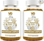 VITA GLOBE Mushroom Complex Gummies with Reishi, Lions Mane Mushrooms, Chaga, Cordyceps & More, Mushroom Supplement for Immune Defense, Energy & Brain Function Support, 250mg, 120 Count (Pack of 2)