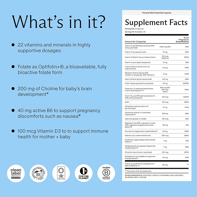 Needed. Multivitamin for Prenatal | Prenatal Multi Essentials Capsule - Pregnancy, Breastfeeding, Postpartum | Expertly-Formulated & Third-Party Tested, Citrus Scent Insert | 30-Day Supply