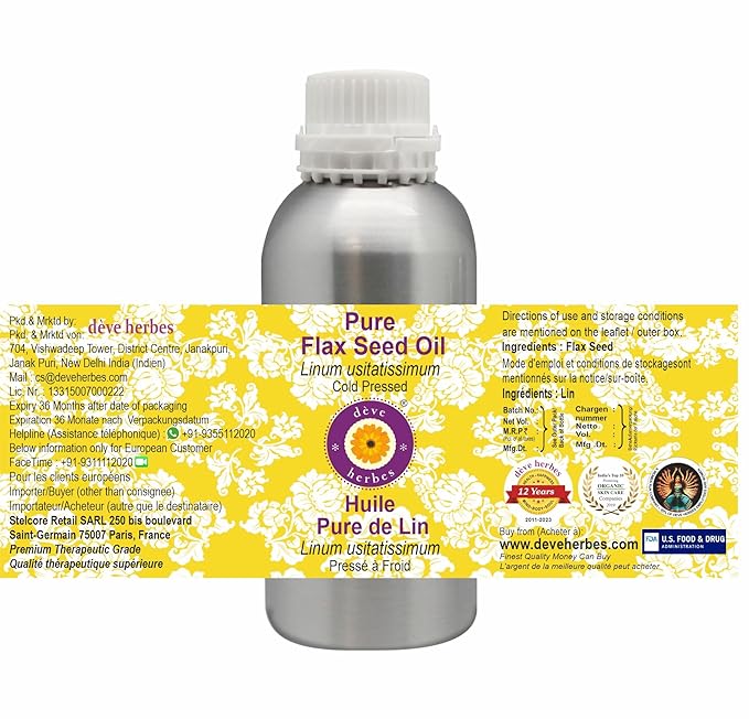 Deve Herbes Pure Flax Seed Oil (Linum usitatissimum) Cold Pressed 300ml (10 oz)