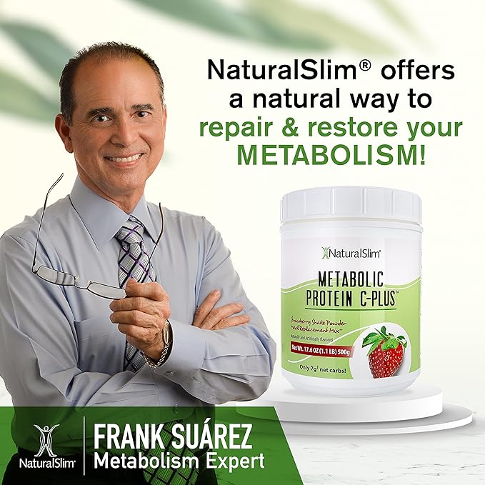 Metabolic Protein C-Plus Whey Protein Powder & Shake Meal Replacement with Vitamin C, L-Glutamine & Digestive Enzymes, Low Carb Protein Drink, Support Metabolism, Energy & Gut health 1.1lb Strawberry