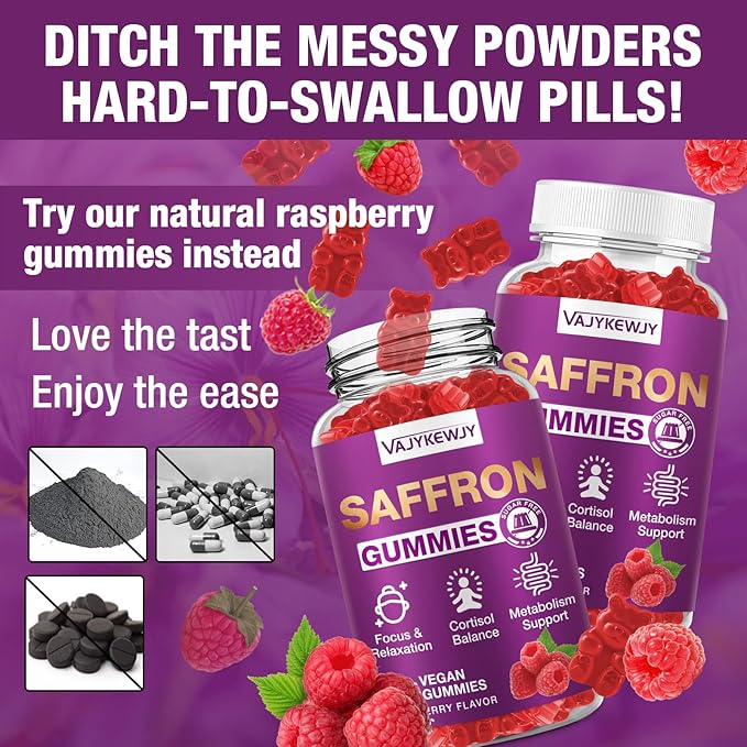 Saffron Gummies (88.5 mg) with Magnesium — Enhanced with St. John’s Wort, Rhodiola, Ashwagandha & Vitamins B6, B12, D3 for Mood & Focus Support — 60 Count