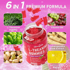 L-Theanine Gummies for Kids & Adults, L'Theanine 400mg with Ashwagandha, GABA, 5HTP, L Theanine Supplement for Calm, Zzz & Relaxation Support, Raspberry Flavor, 60 Counts