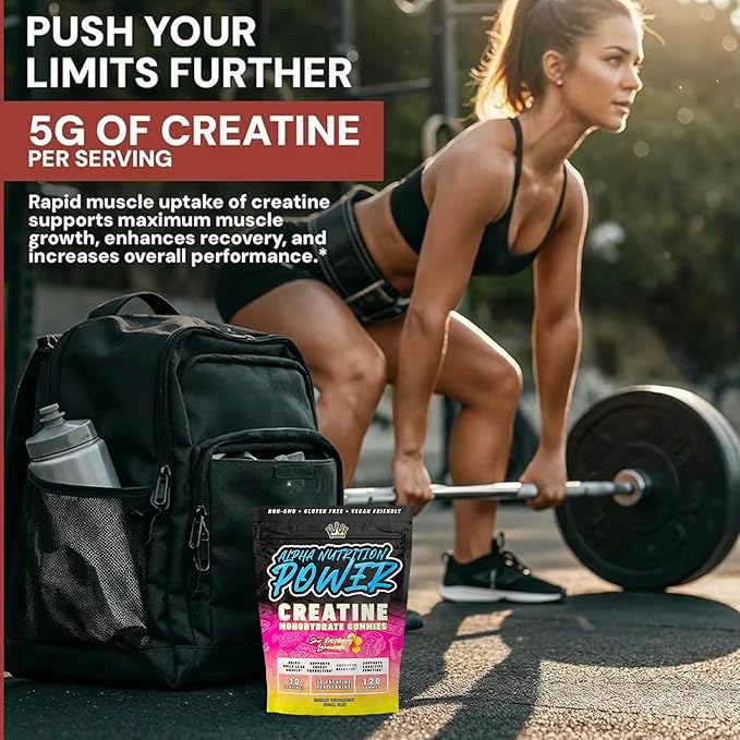 Creatine Monohydrate Gummies 5g - Raspberry Lemonade Flavored Creatine for Women and Men - Supplement for Muscle Gain, Strength, Energy, Cognitive Health, Pre and Post Workout, Recovery, (120 Gummies)