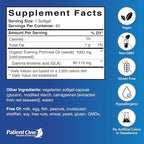 Patient One Evening Primrose Oil 1000mg | Supplement to Support Healthy Skin and Joint Comfort* | Solvent-Free, Cold-Pressed Oil | 60 Softgels