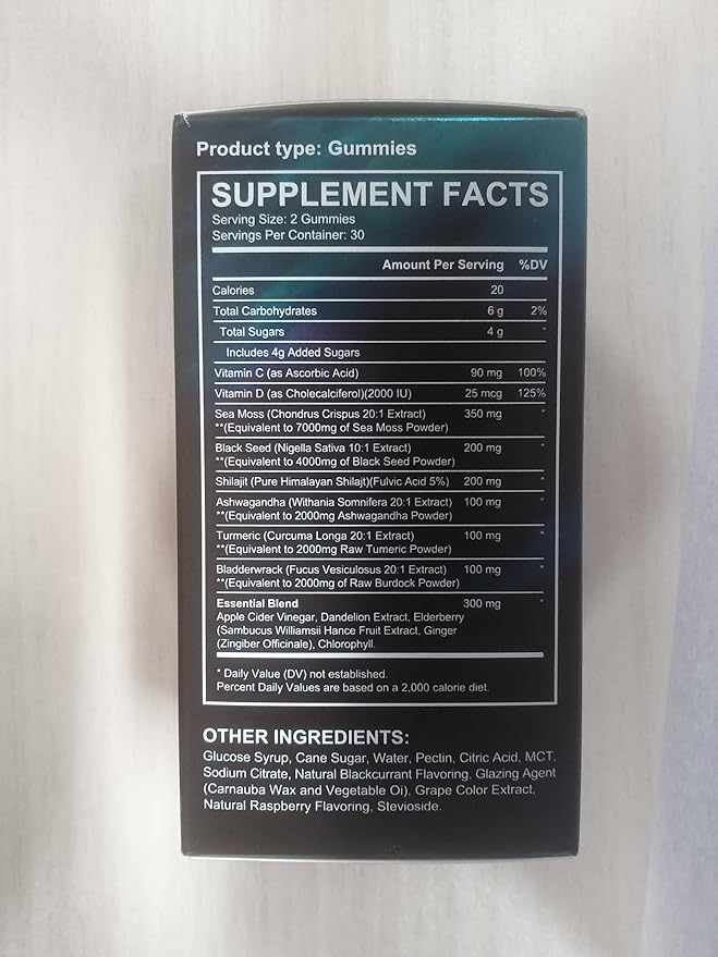 Sea Moss Gummies, Sea Moss, Bladderwrack, Ashwagandha, Burdock Root, Energy, Immune Support, 60 Vegan Gummies