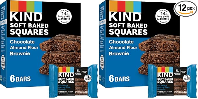 KIND Soft Baked Squares, Chocolate Almond Flour Brownie, Healthy Snack Bars, Gluten Free, 5g Protein, 6 Count (Pack of 2)