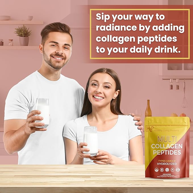 Healthy Living Proteins | Multi Hydrolyzed Collagen Peptides Type I, II, III, V, & X | Grass Fed Bovine, Wild Caught Marine, Free Range Chicken | Gluten Free (Unflavored, 1 Pound (Pack of 1))