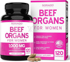 Beef Organ Supplement for Women - Grass Fed Beef Liver, Heart, Kidney & Uterus 1000mg Per Serving - Support Women's Energy & Overall Health - Third Party Tested & Non GMO - USA Made (120 Capsules)
