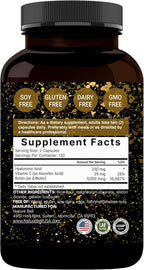 NatureBell 2 Pack Plant Based Hyaluronic Acid Supplements 250mg with 25mg Vitamin C & Biotin 5000mcg, 480 Total Capsules | Essential for Hair Growth, Joint Support, & Hydrating Skin | Non-GMO