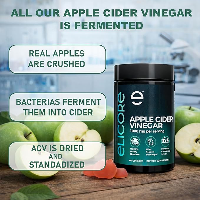 Premium Apple Cider Vinegar Gummies 1000mg – Fermented ACV Gummies for Belly Fat Metabolism* – Weight Management Booster, Digestion, & Heart Support* – with Beetroot and Vitamin B12 – 60 Count