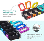 Fullicon Weekly Pill Organizer 7 Day Ultra Moisture and Spill Proof Daily Pill Box, Large Medicine Case with Secure Buckle, Compact Travel Pill Container for Pill, Vitamin, & Fish Oil (Rainbow Black)