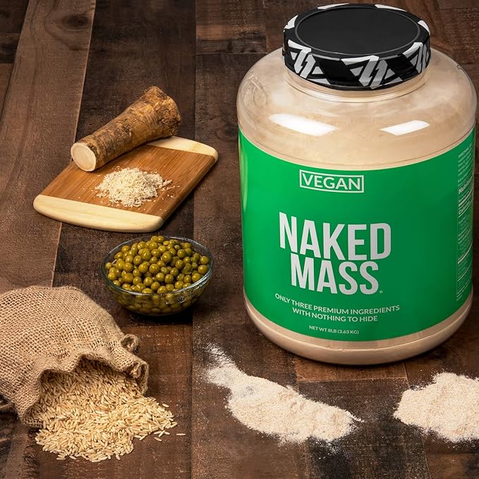 NAKED Vegan Mass - Natural Vegan Weight Gainer Protein Powder - 1,230 Calories, NSF Certified, Non-GMO, Soy & Gluten Free, No Artificial Ingredients - 8LB Bulk - 11 Servings