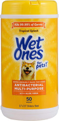 Wet Ones for Pets Antibacterial Dog Wipes, Multi-Purpose Grooming Wipes with Aloe Vera for Paws, Face & Body, Easy Cleanups Between Baths, Tropical Splash Scent, 5.7 in x 7.5 in, 50 Count
