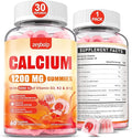 Calcium 1200 mg with Vitamin D3 Supplement for Adults - Calcium Gummies with Vitamin D3 5000IU, K2, B12 for Women Men - Extra Absorption Calcium Citrate - Natural Strawberry Flavor, 60 Gummies