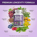 Clean Resveratrol Supplement | Berberine Grape Seed Extract Quercetin Green Tea Extract Acai Noni Polyphenol Supplement for Women & Men N-Acetyl Cysteine