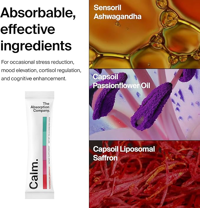 Calm Drink Mix - Relaxation Aid with Magnesium, Ashwagandha, L-Theanine, & Vitamin D - Supports Cortisol Regulation and Mood for Men & Women - Watermelon Lemonade Flavor 14 Sticks