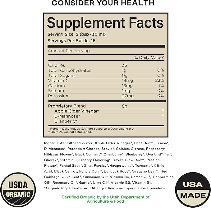 Complete Natural Products Urinary Tract Complete 16oz - Liquid Supplement for Urinary Tract Health with Organic Cranberry, D-Mannose, Beet Root, Fennel Seed, and Turmeric