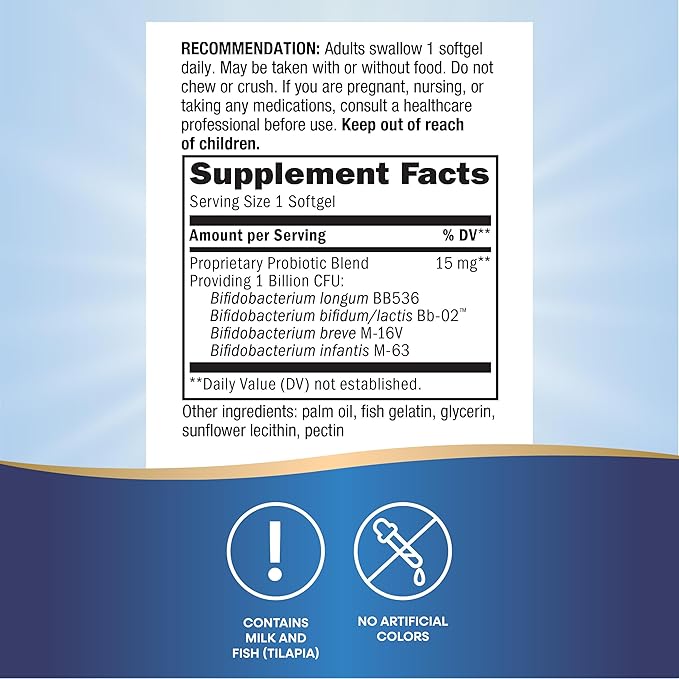 Nature's Way Pearls Adult 50+ Probiotic, Probiotics for Digestive Health* Supports Regularity, Immune & Colon Health*, 1 Billion Cultures, No Refrigeration Needed, 30 Softgels