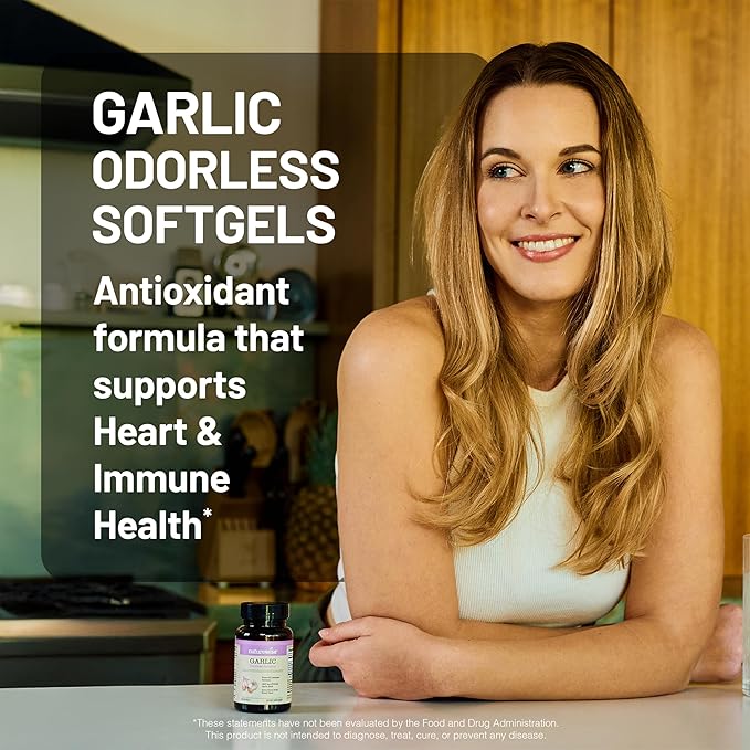 NatureWise Odorless Garlic Pills - with Royal Bee Jelly & Pollen - Herbal Supplement for Heart Health + Immune System + Antioxidants - Gluten Free, Non-GMO - 60 Softgels [2-Month Supply]