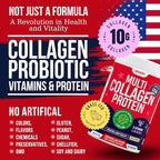 Multi Collagen Peptides w/Prebiotic + Probiotics + Type I, II, III, V, X + Hydrolyzed Collagen Powder w/Vitamin C+D3+B7+K2+E Hyaluronic Acid, Supports Skin Hair Nail Joint, Grass-Fed, Non-GMO (2)