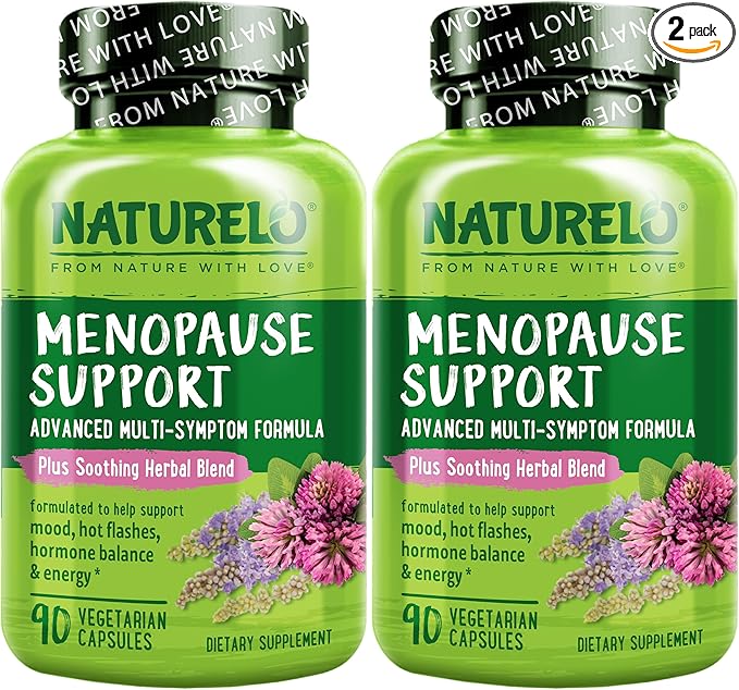NATURELO Menopause Supplements for Women, Herbal Blend with Black Cohosh for Menopause Hot Flashes Advanced Estrogen Multi-Symptom Formula 90 Capsules (Pack of 2)