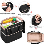 Damero Double Layers Pill Bottle Organizer Empty, Lockable Medicine Storage Bag Medication Travel Bag with 4 Customized Dividers for Prescription Bottles, Medical Supplements,Black