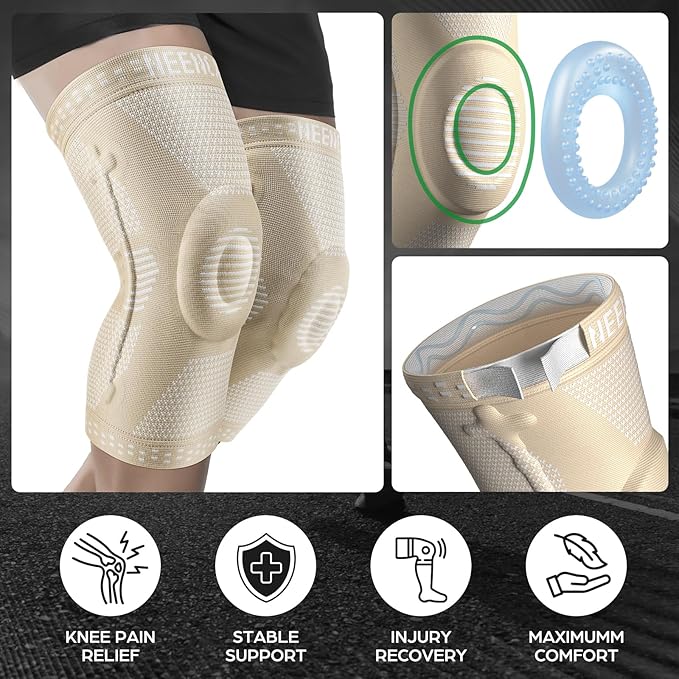 NEENCA Professional Knee Brace for Pain Relief, Medical Knee Support with Patella Pad & Side Stabilizers, Compression Knee Sleeve for Meniscus Tear, ACL, Joint Pain, Runner, Workout (Beige, Medium)