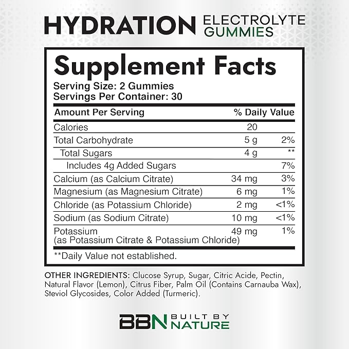 Built by Nature Hydration Electrolyte Gummies – Electrolyte Gummies for Hydration & Dehydration Support – 60 Gummy