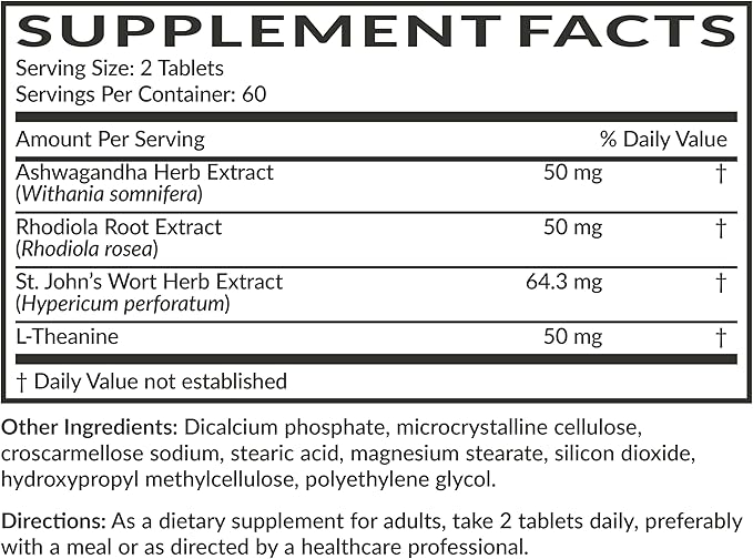 Futurebiotics Chill Pill + Ashwagandha, Rhodiola, St. John’s Wort, & L-Theanine - Non-GMO, 120 Vegetarian Tablets