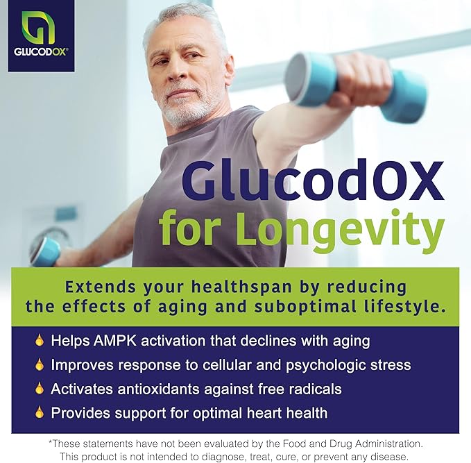 GlucodOX AMPK Activator Supplement – AMPK Enzyme, Metabolism Booster, Guggul Supplement for Body Management & Longevity – Vegan Metabolic Support - 30 Day Supply (60 Capsules)